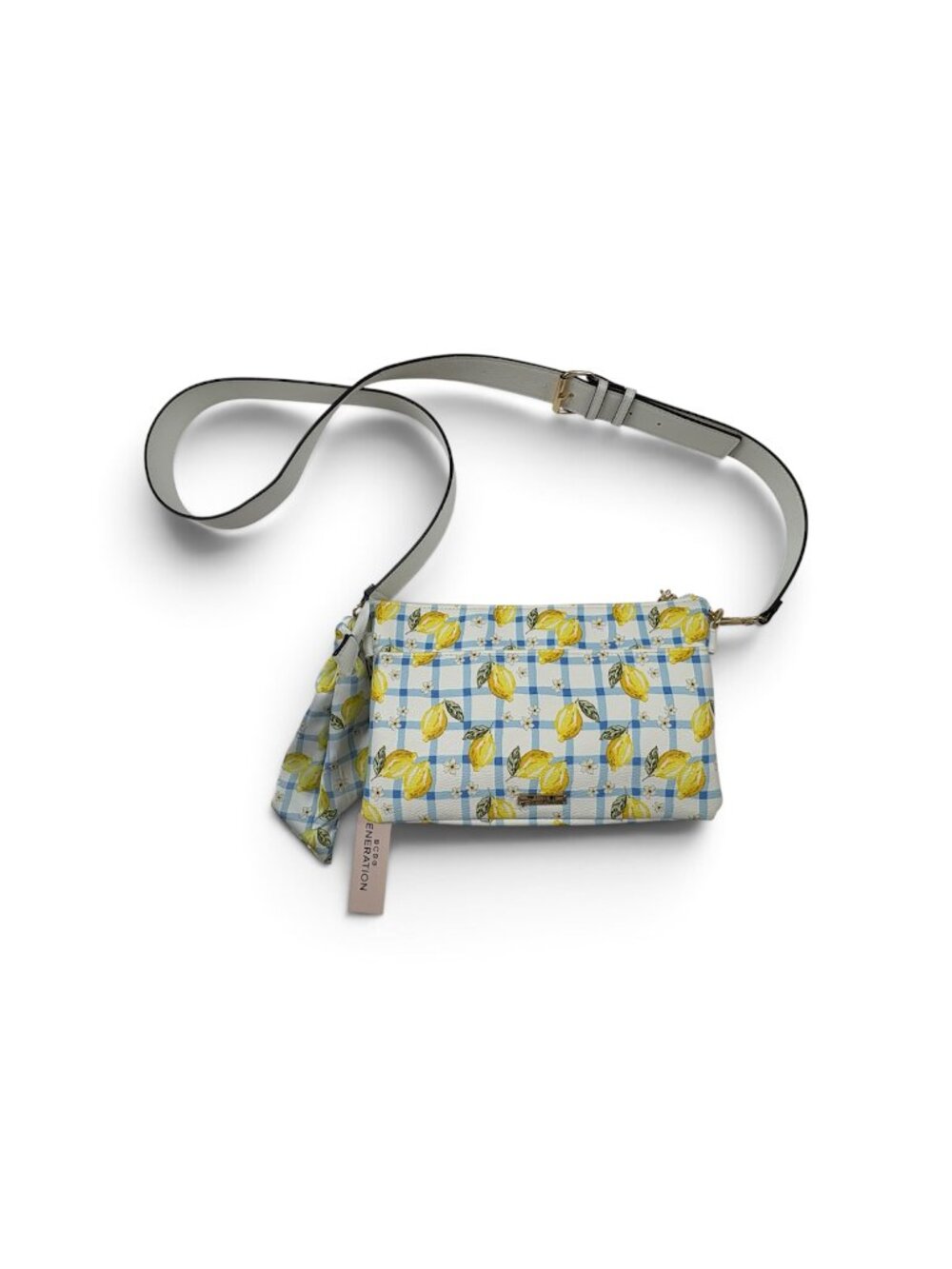BCBG Generation - Lemon & Blue Gingham Crossbody Bag Purse- Leather - NWT